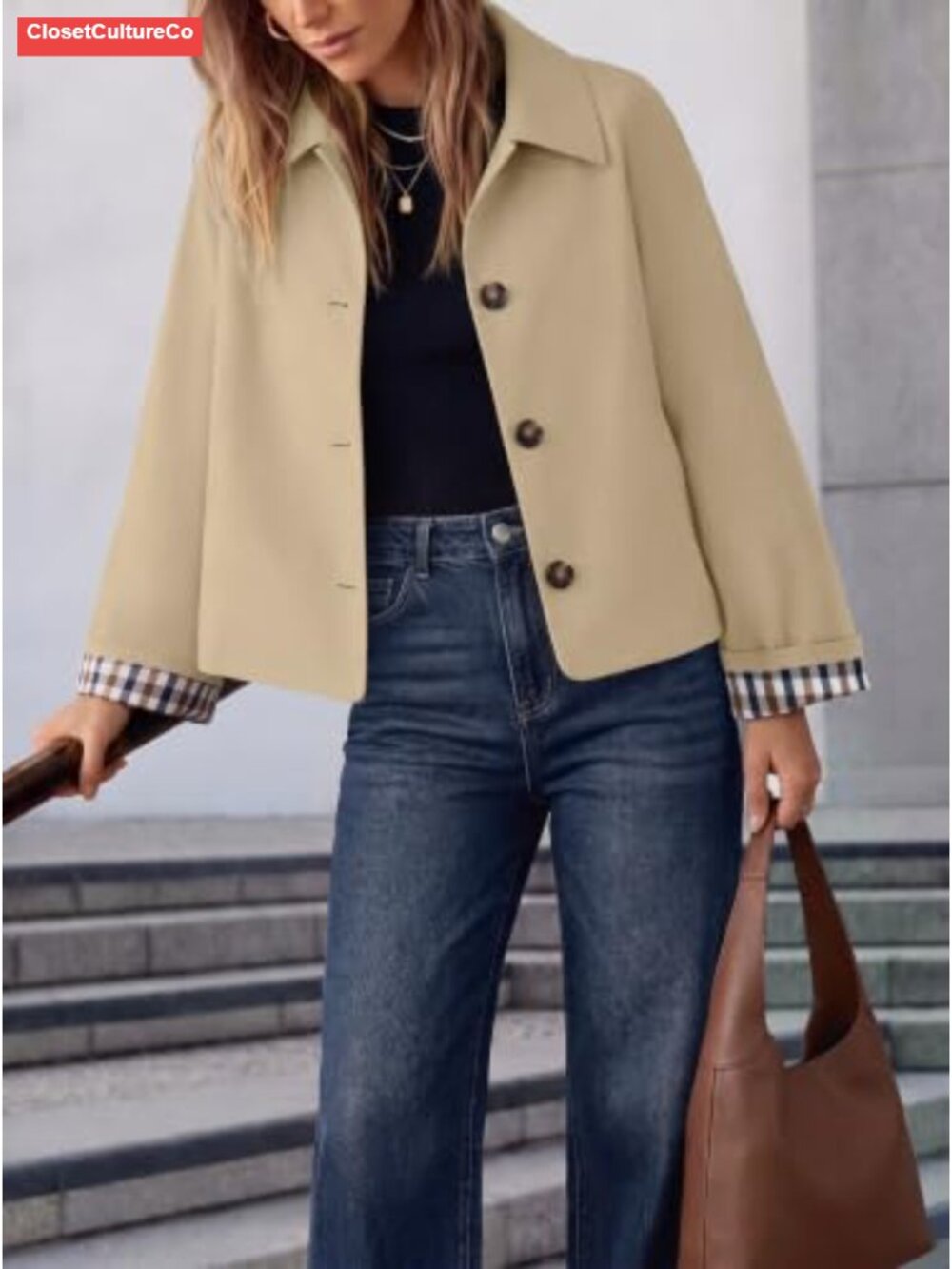 Women's Oversized Cropped Trench Coat Lightweight Casual Jacket - Picture 2 of 6